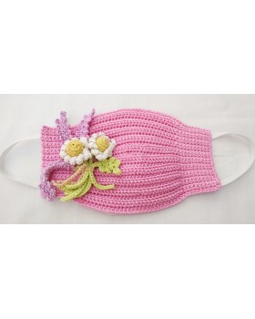 Happy Threads Handmade Crochet Cotton Masks with Floral Motifs- Pink